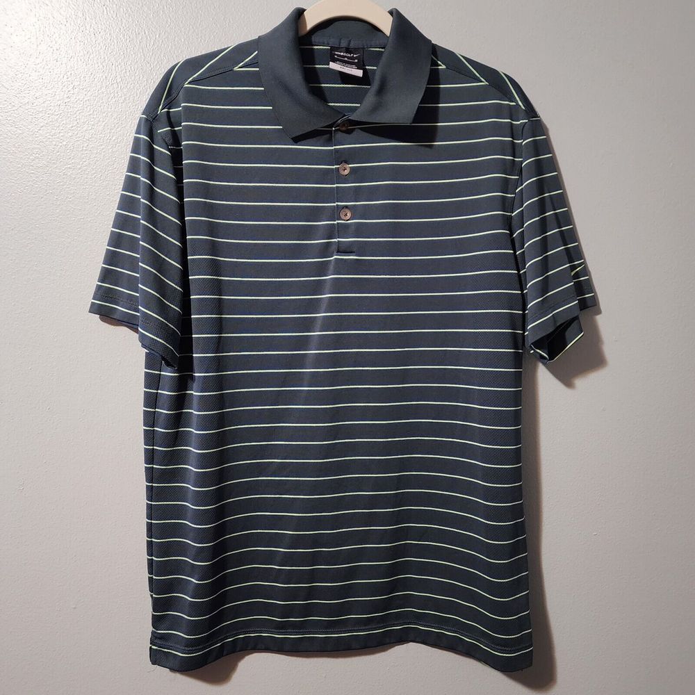 Mens Nike Golf Dri Fit Green Striped Short Sleeve Polo Shirt Size Medium